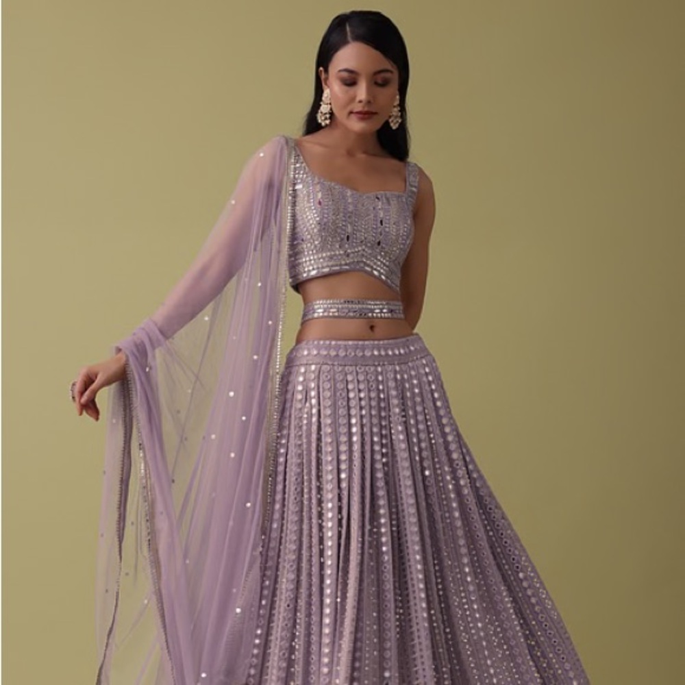 Lilac Purple Lehenga Suit Set In Georgette With Mirror And Thread Work